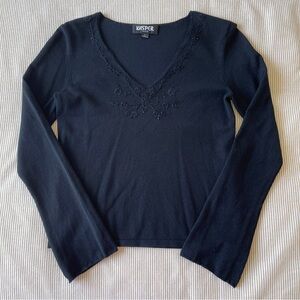 Vintage Kasper V-Neck Sweater with Embroidered & Beaded Detailing